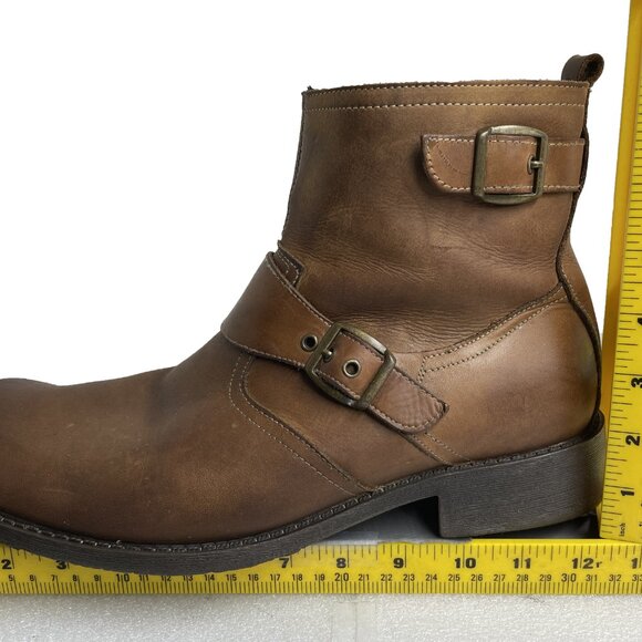 Alfani Brown Leather Square Toe Ankle Harness Biker Motorcycle Boots Men's 11.5 - Picture 11 of 13